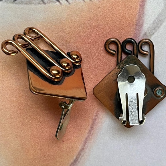 VINTAGE RENOIR Earrings Clip Copper Musical Notes - Picture 6 of 7